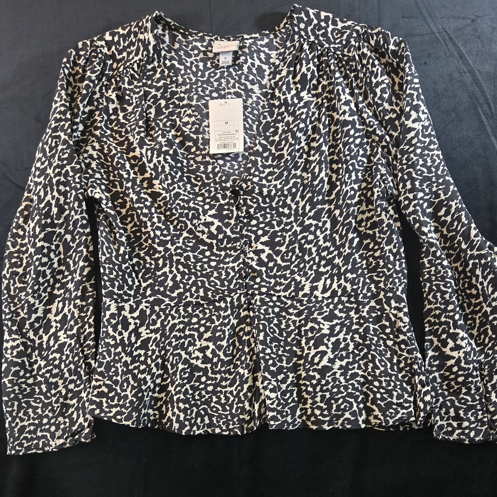 A New Day Women's Long Sleeve Button-Front Top Leopard Print Medium